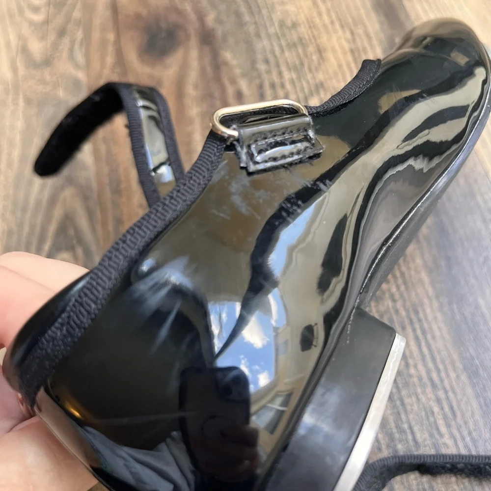 Danskin Girls Black Patent Mary Janes Tap Shoes with Velcro Strap